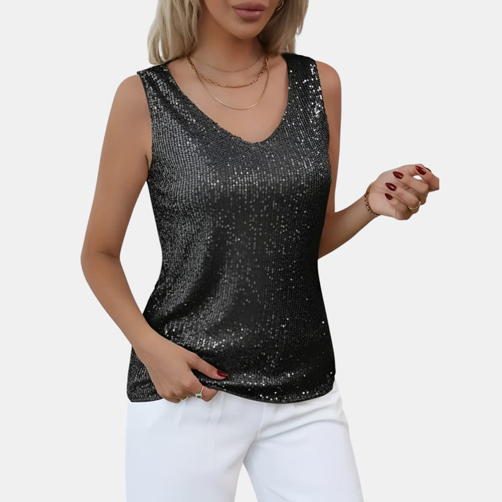 Irene | Sequin Sleeveless V-Neck Top
