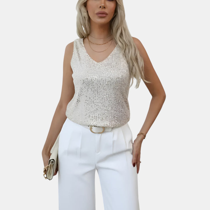 Irene | Sequin Sleeveless V-Neck Top