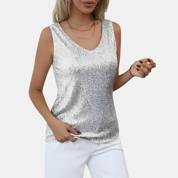 Irene | Sequin Sleeveless V-Neck Top