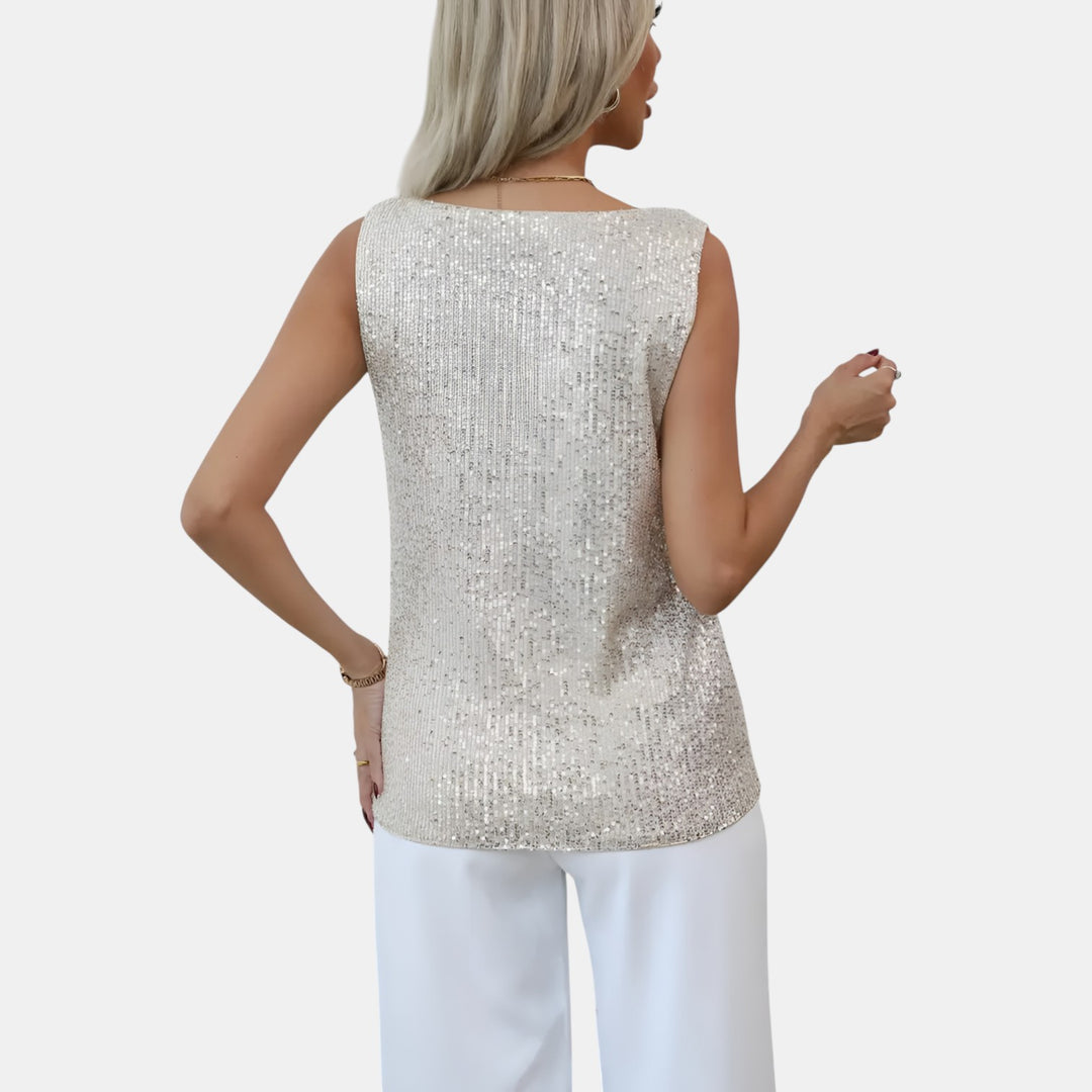 Irene | Sequin Sleeveless V-Neck Top
