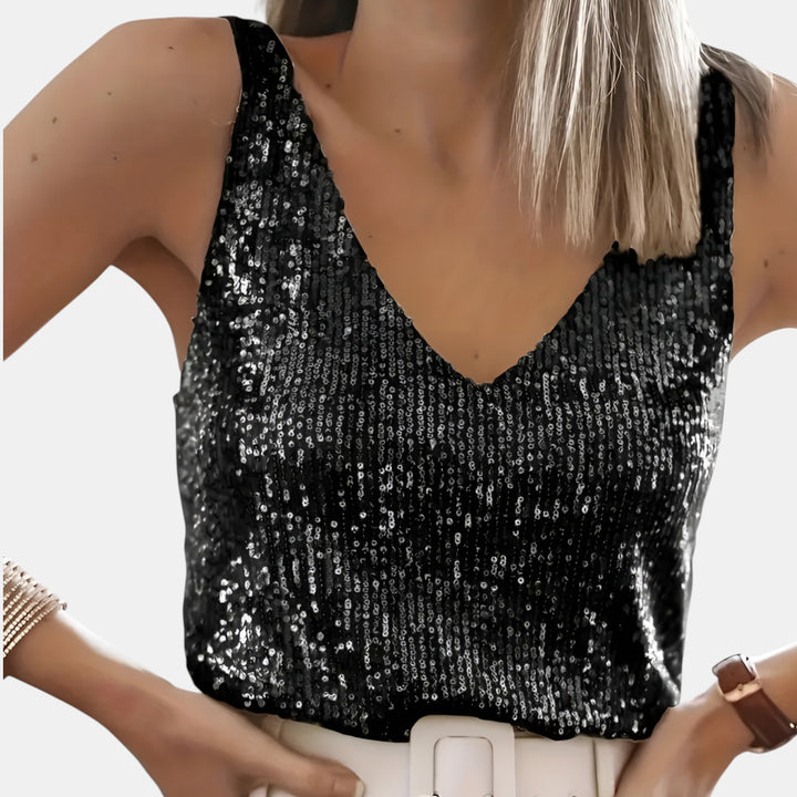 Irene | Sequin Sleeveless V-Neck Top