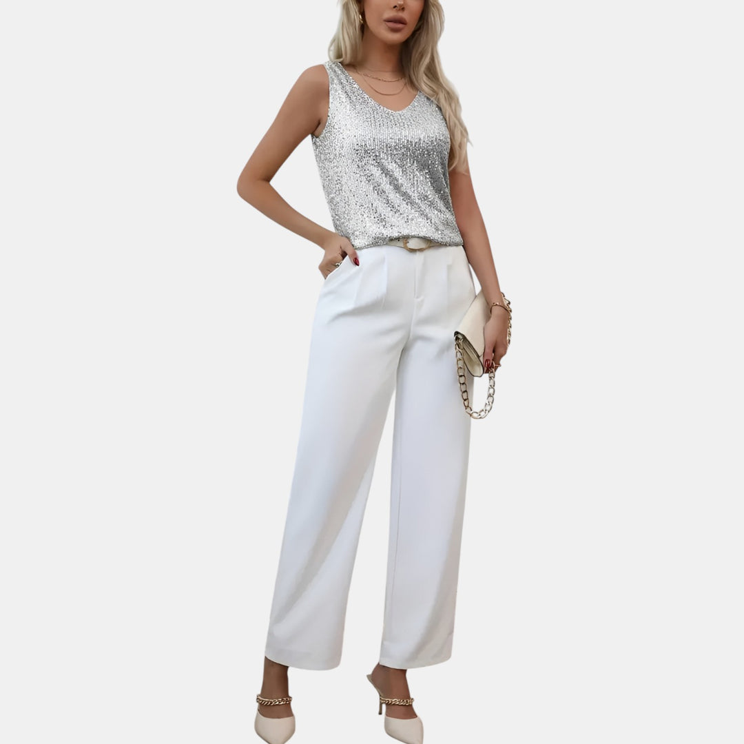 Irene | Sequin Sleeveless V-Neck Top