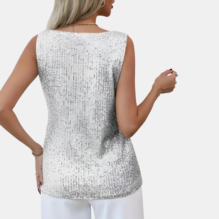 Irene | Sequin Sleeveless V-Neck Top