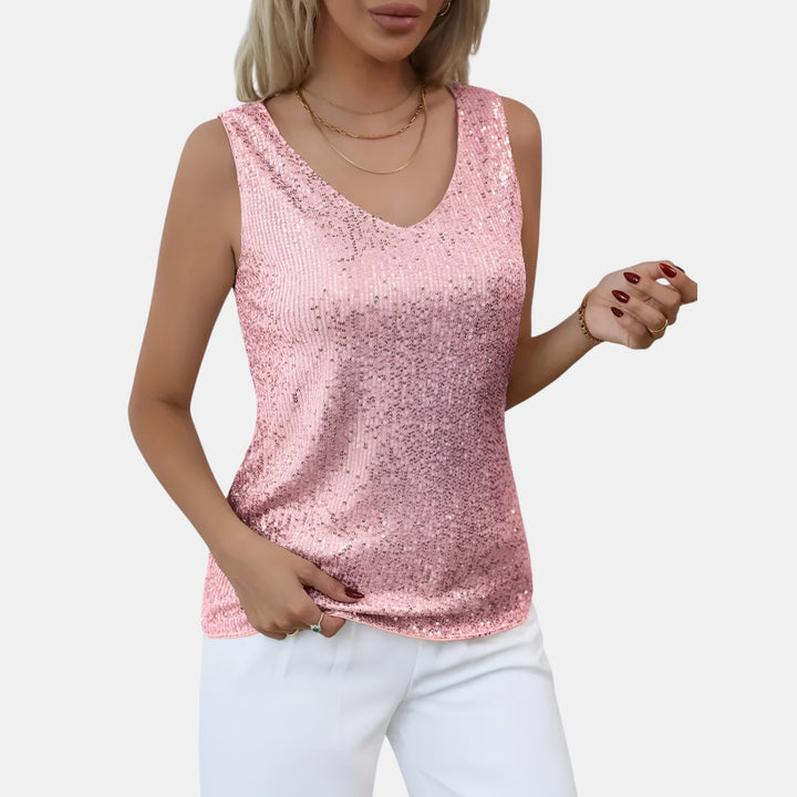 Irene | Sequin Sleeveless V-Neck Top