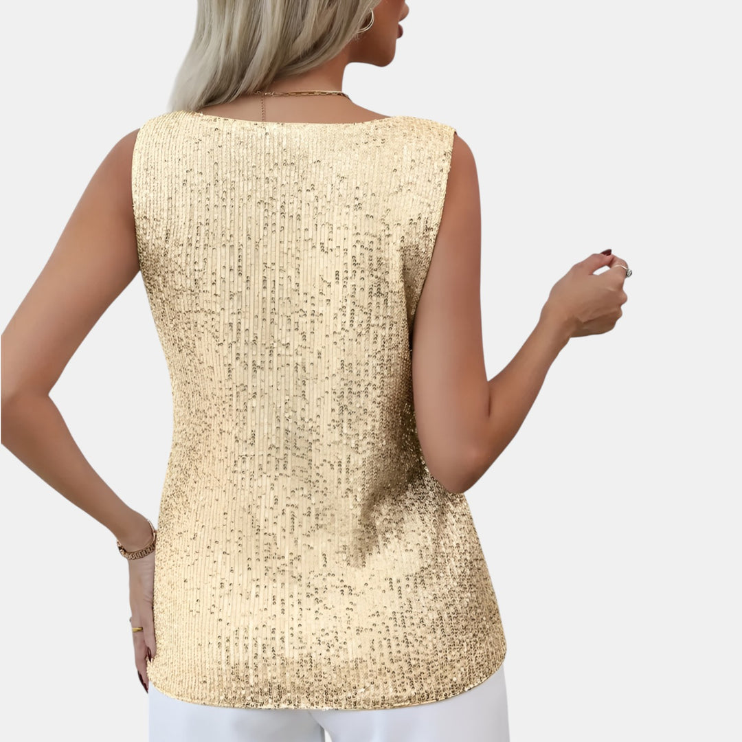Irene | Sequin Sleeveless V-Neck Top
