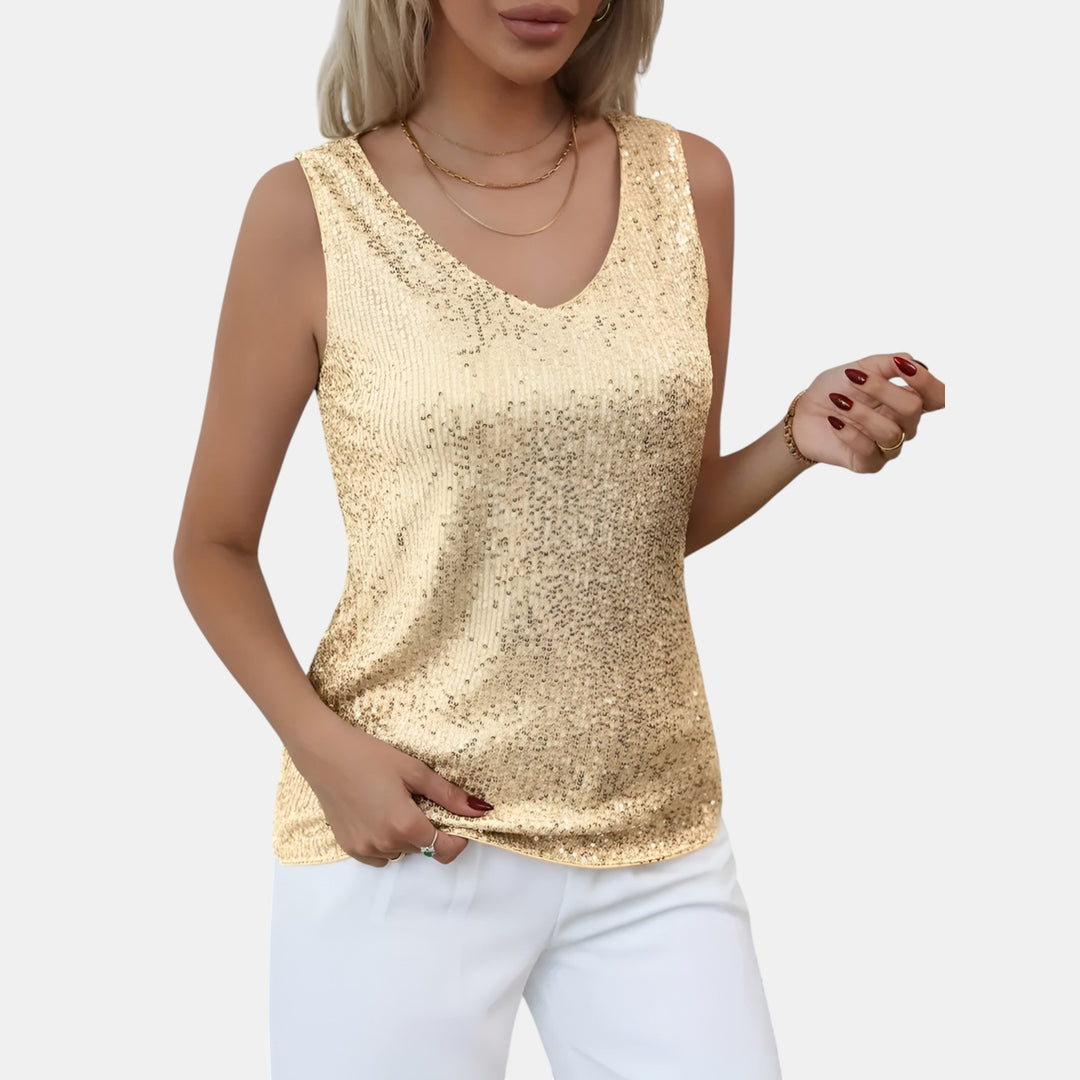 Irene | Sequin Sleeveless V-Neck Top