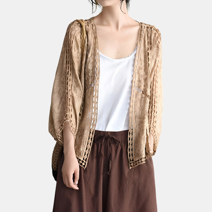 Maelys | Hollow-Out Knit Open Front Cropped Cardigan