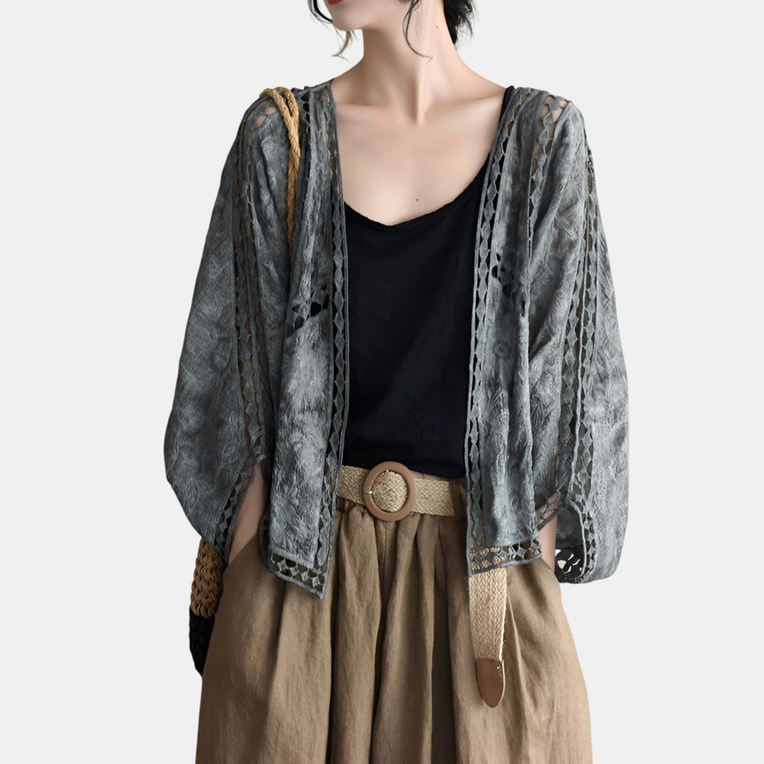 Maelys | Hollow-Out Knit Open Front Cropped Cardigan