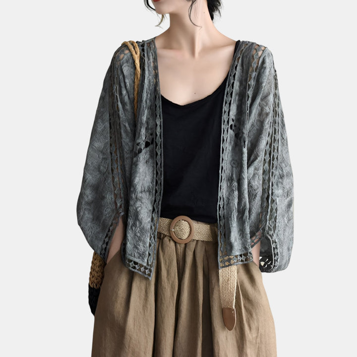 Maelys | Hollow-Out Knit Open Front Cropped Cardigan