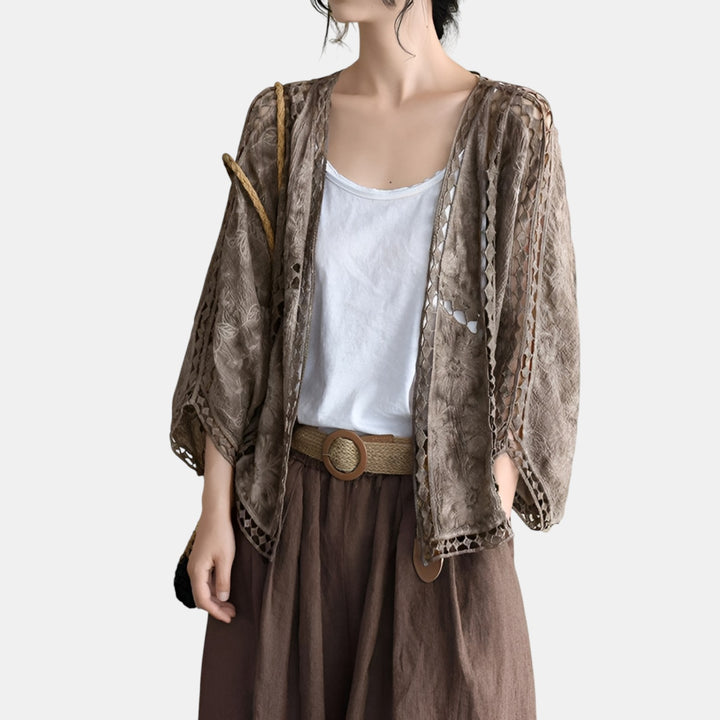 Maelys | Hollow-Out Knit Open Front Cropped Cardigan