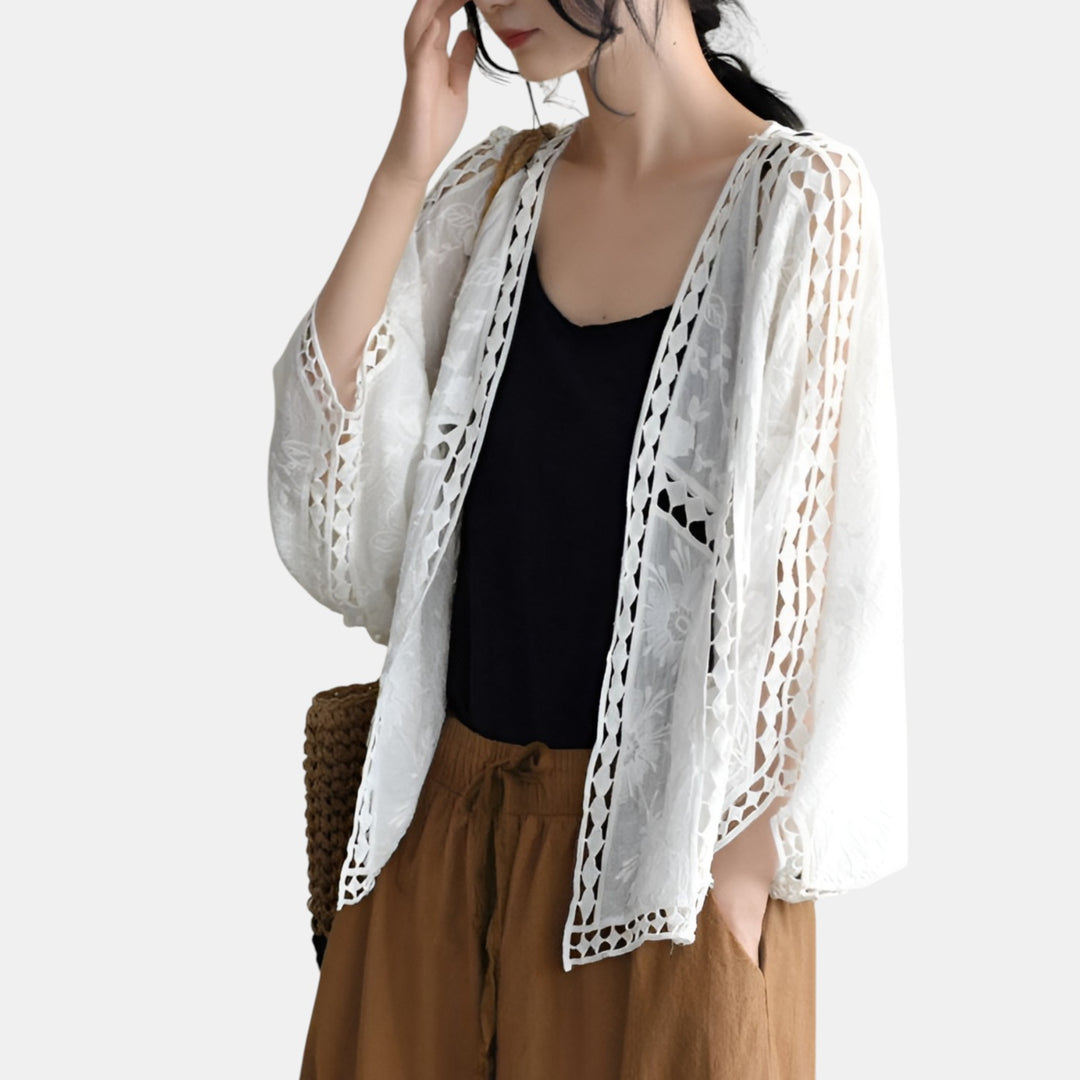 Maelys | Hollow-Out Knit Open Front Cropped Cardigan