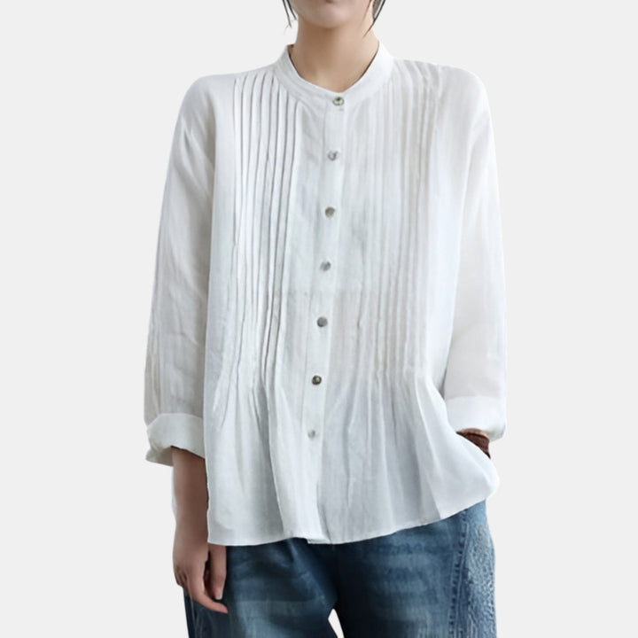 Brigitte | Pin-Tuck Tunic Blouse with Stand Collar