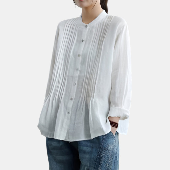 Brigitte | Pin-Tuck Tunic Blouse with Stand Collar