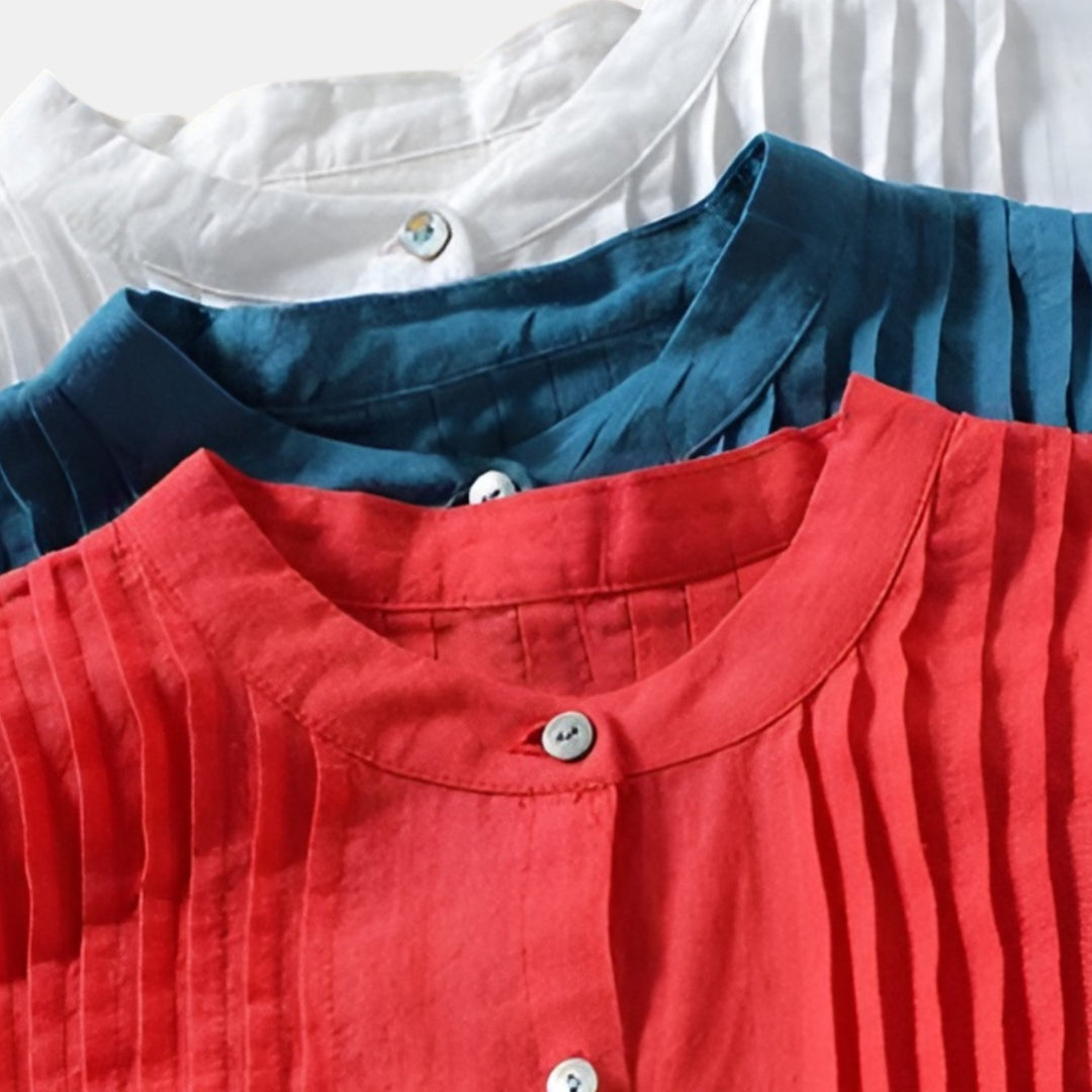 Brigitte | Pin-Tuck Tunic Blouse with Stand Collar
