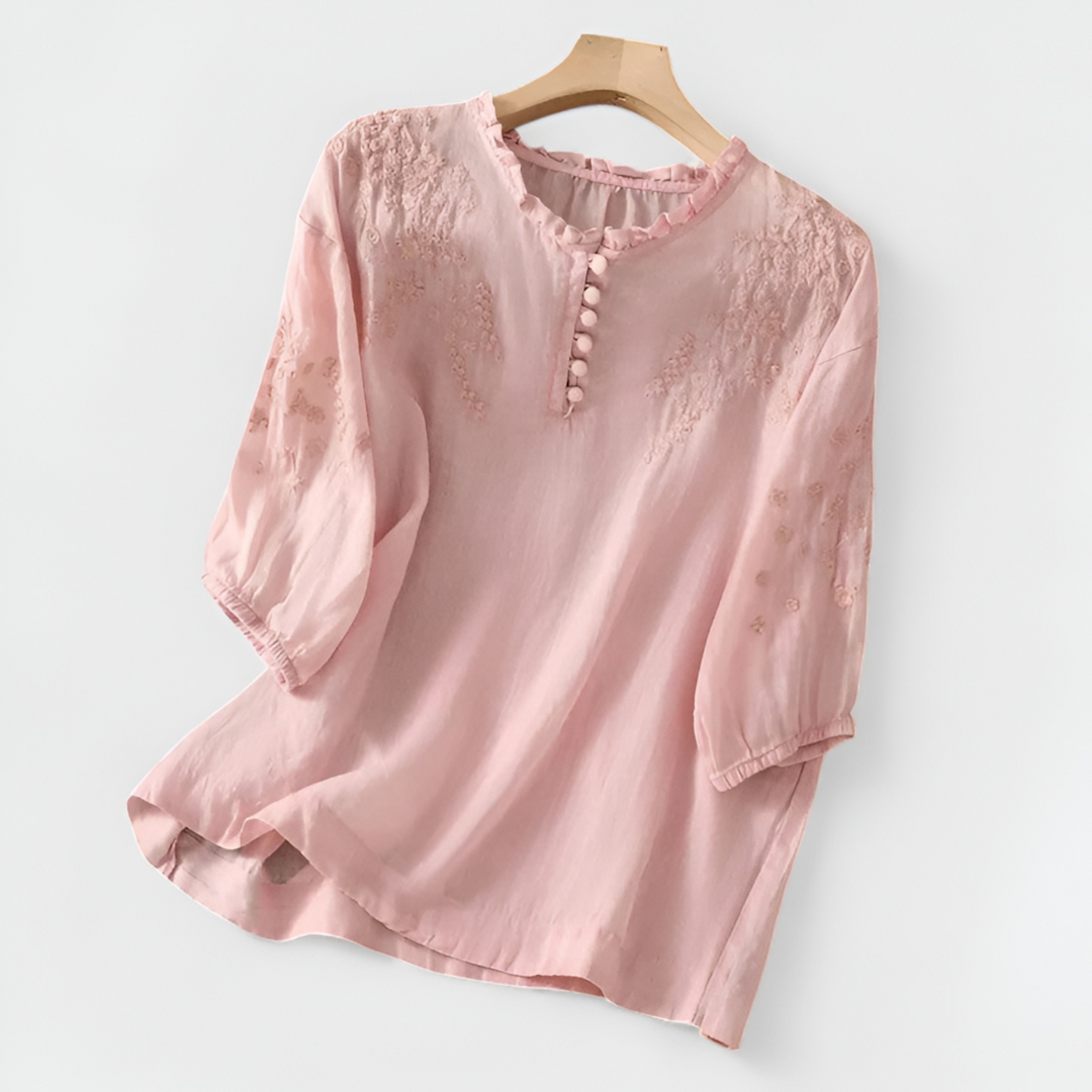 Norma | Lace Yoke Button-Front Blouse