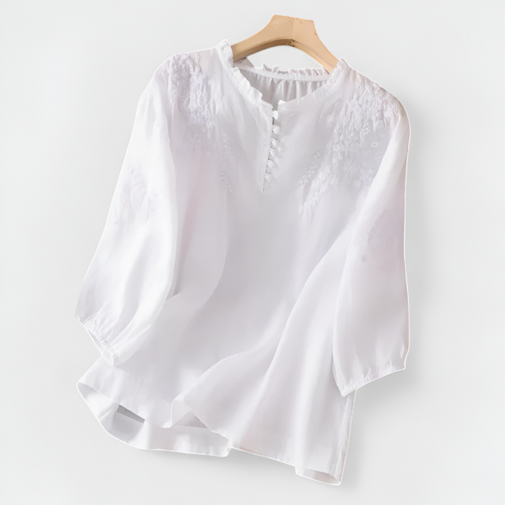 Norma | Lace Yoke Button-Front Blouse