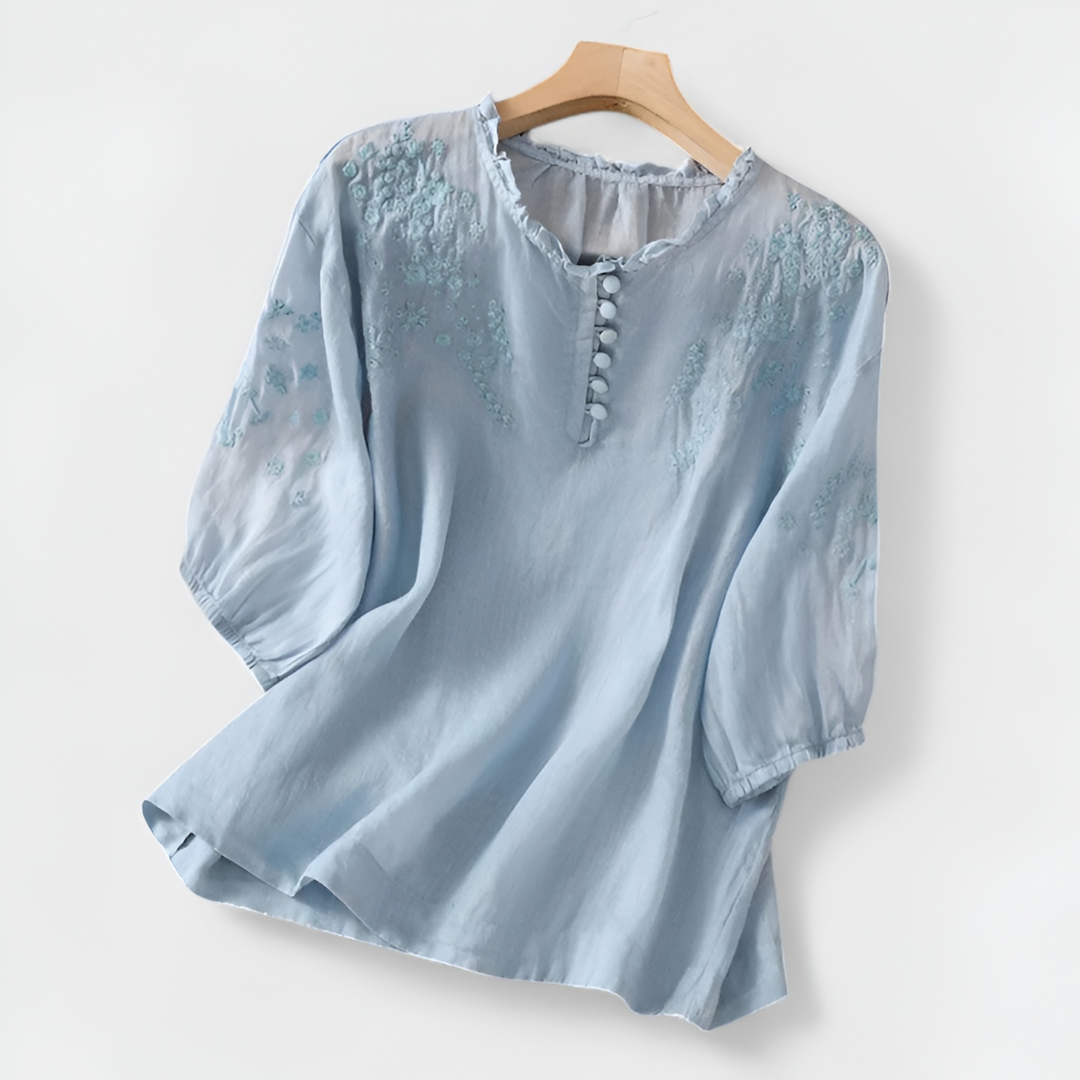 Norma | Lace Yoke Button-Front Blouse