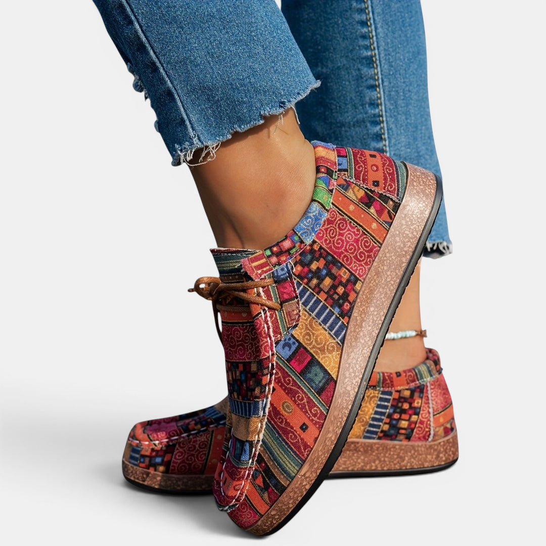 Ingrid | Lace-Up Sneaker with Ethnic Print Upper