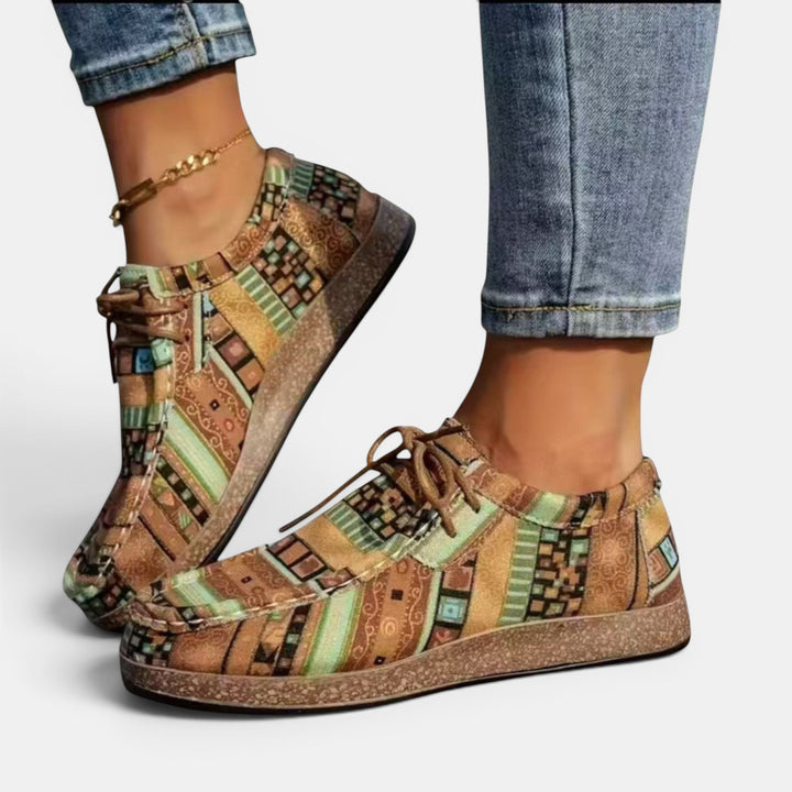 Ingrid | Lace-Up Sneaker with Ethnic Print Upper