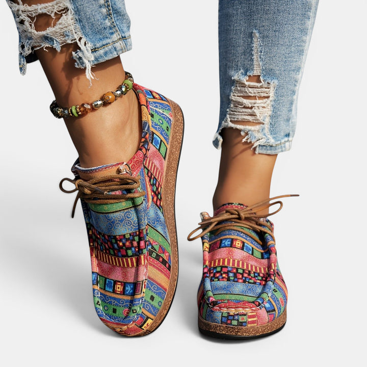 Ingrid | Lace-Up Sneaker with Ethnic Print Upper