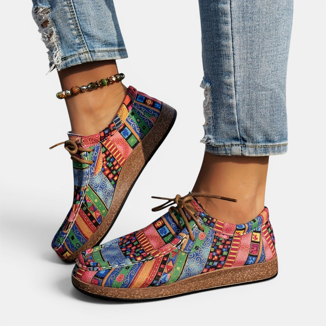 Ingrid | Lace-Up Sneaker with Ethnic Print Upper