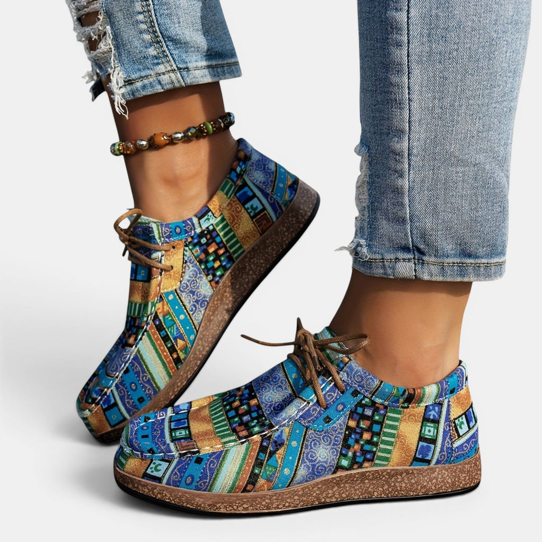 Ingrid | Lace-Up Sneaker with Ethnic Print Upper