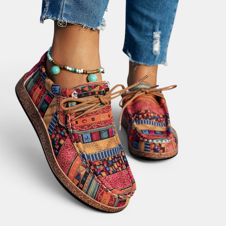 Ingrid | Lace-Up Sneaker with Ethnic Print Upper