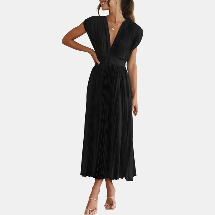 Winifred | Pleated V-Neck Maxi Dress