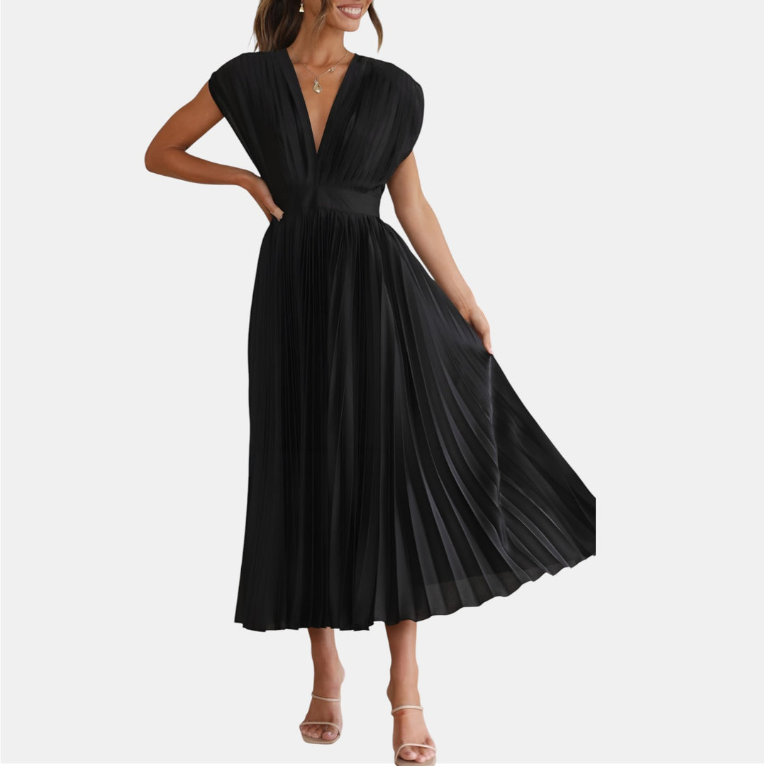Winifred | Pleated V-Neck Maxi Dress