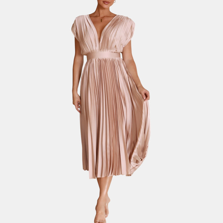 Winifred | Pleated V-Neck Maxi Dress