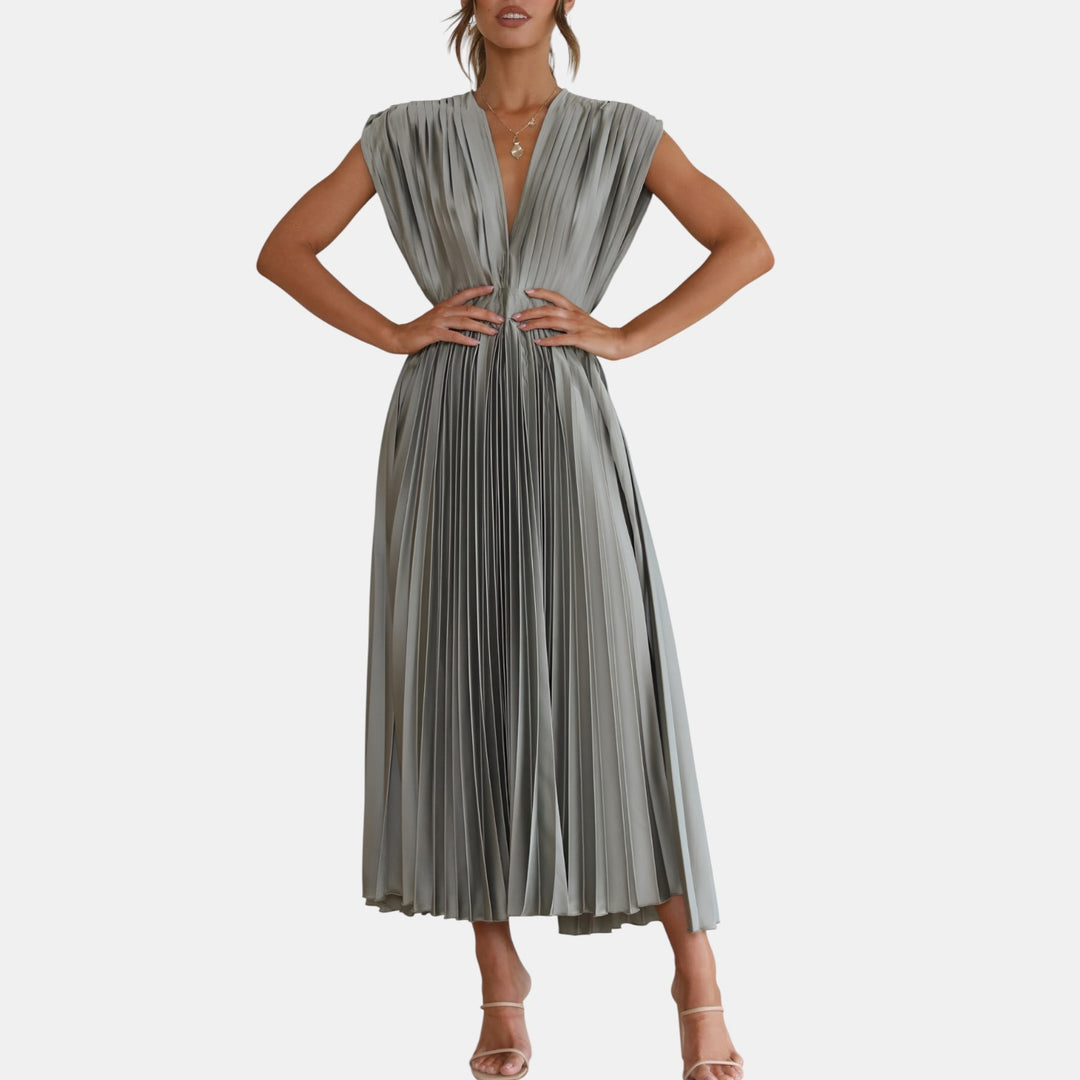 Winifred | Pleated V-Neck Maxi Dress