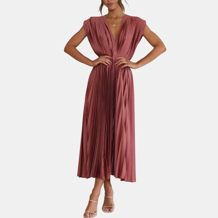 Winifred | Pleated V-Neck Maxi Dress