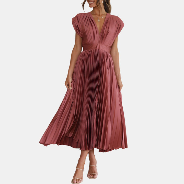 Winifred | Pleated V-Neck Maxi Dress
