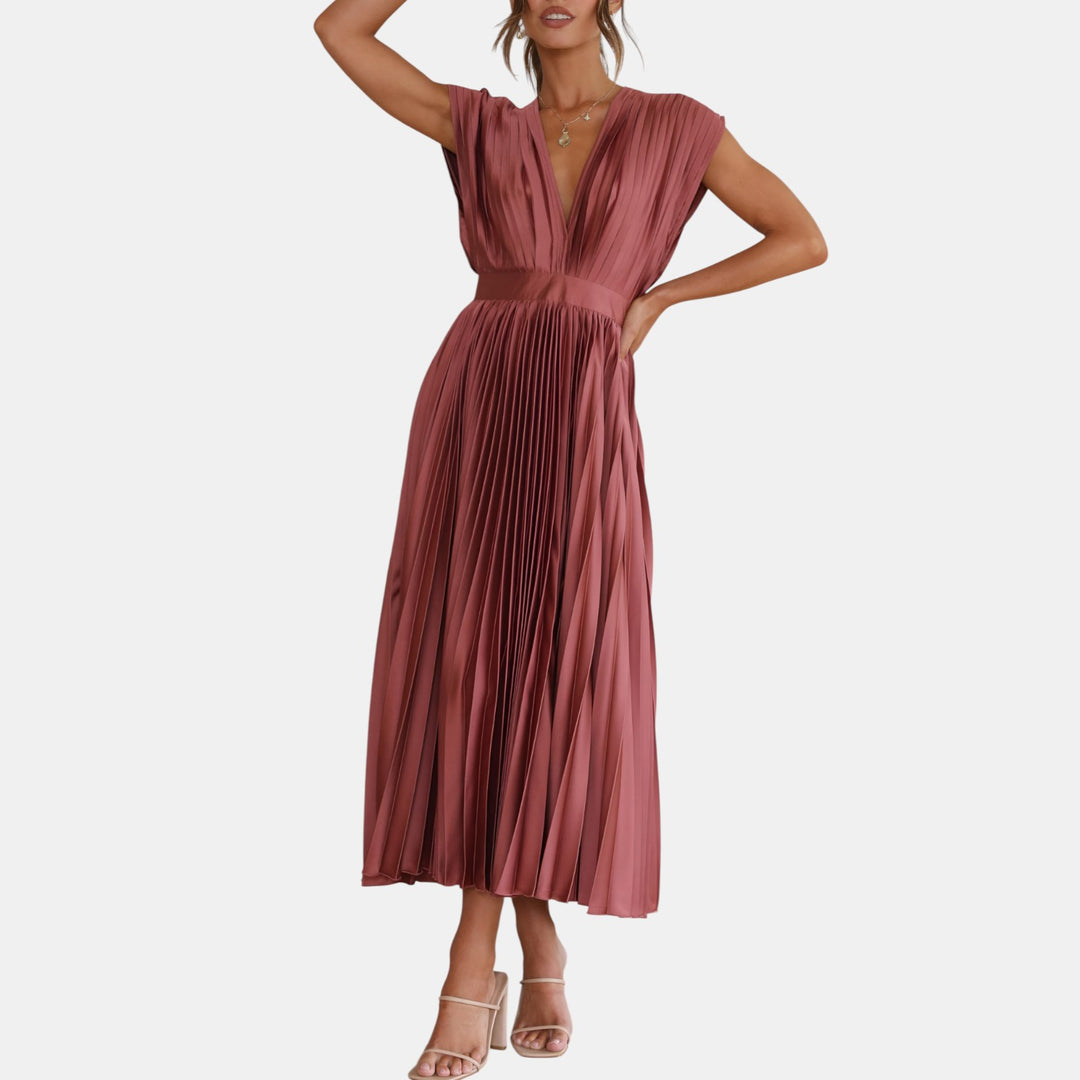 Winifred | Pleated V-Neck Maxi Dress