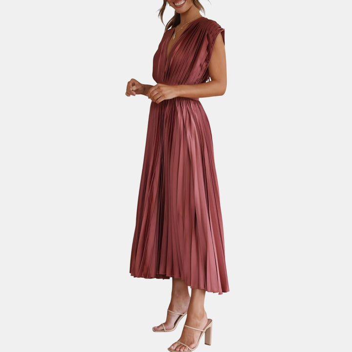 Winifred | Pleated V-Neck Maxi Dress