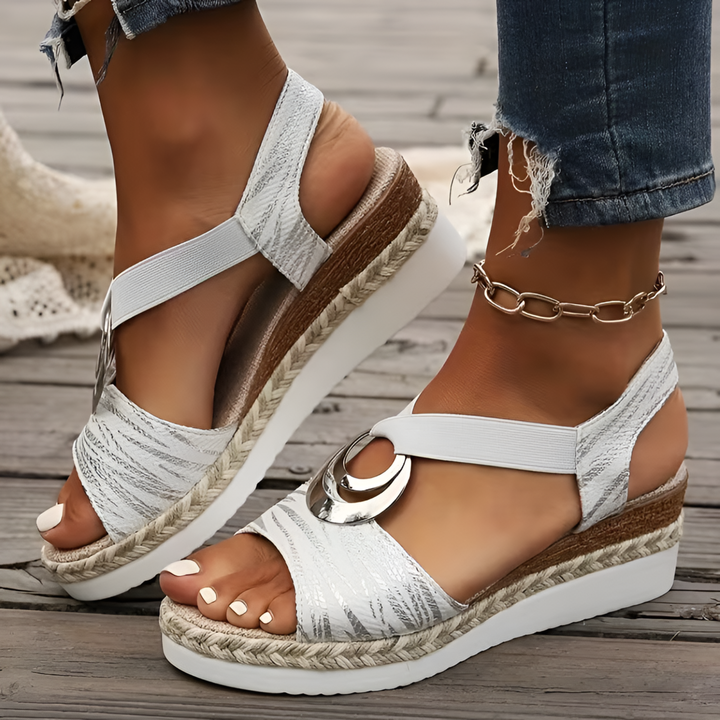 Cora | Open Toe Platform Sandal with Espadrille Trim