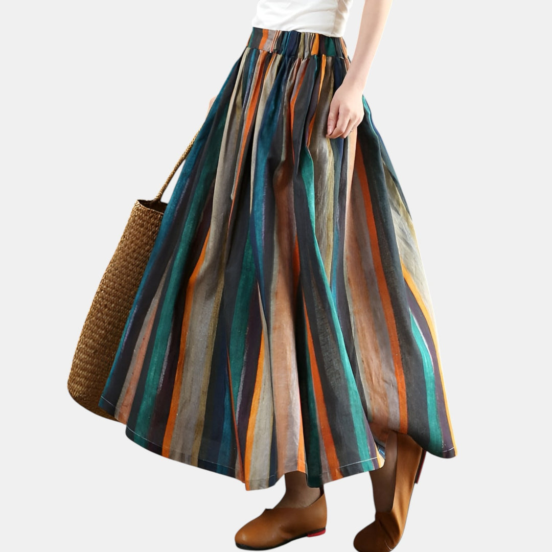 Apolline | Striped Full A-Line Midi Skirt