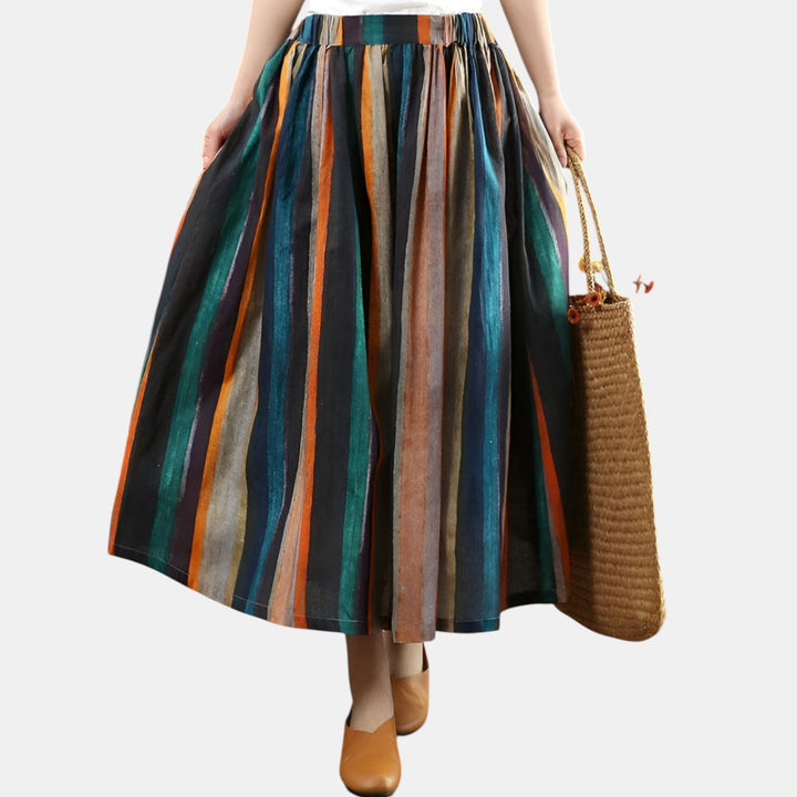 Apolline | Striped Full A-Line Midi Skirt