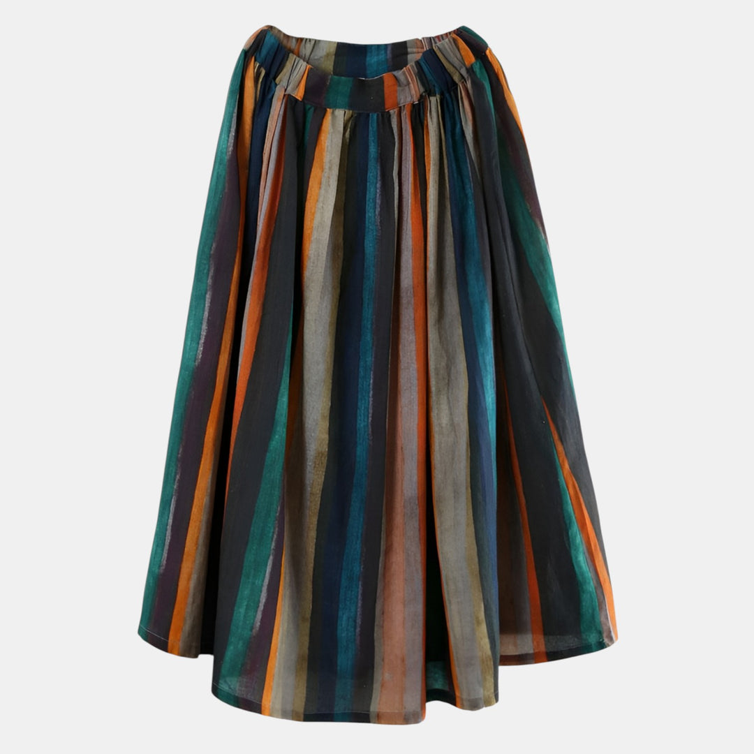 Apolline | Striped Full A-Line Midi Skirt