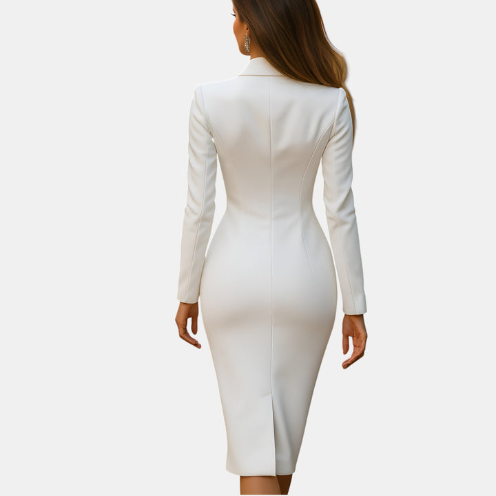 Vivian | Lapel Collar Fitted Midi Dress