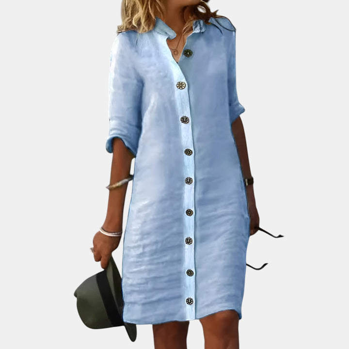 Brenda | Button-Front Half Sleeve Midi Dress