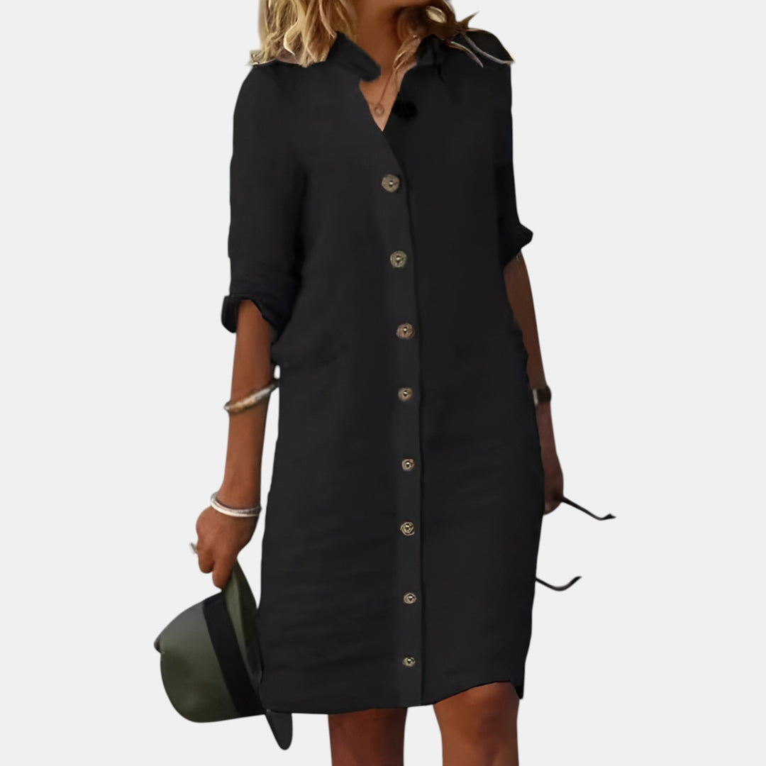 Brenda | Button-Front Half Sleeve Midi Dress