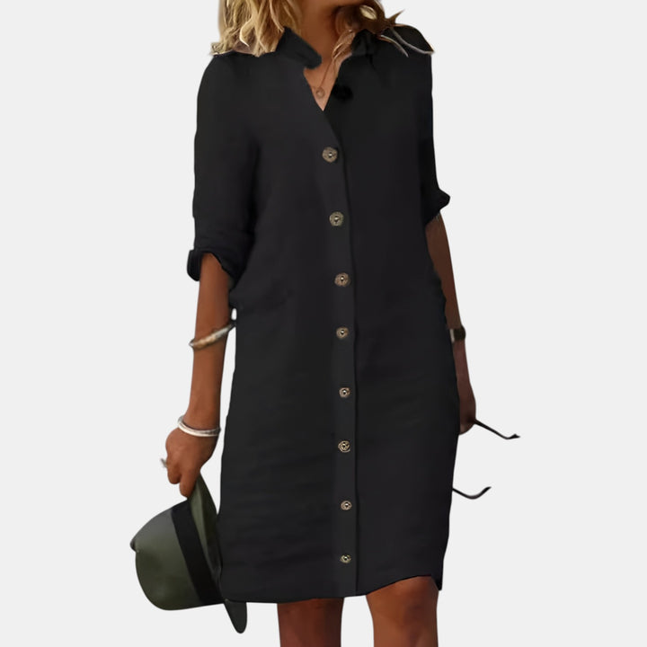 Brenda | Button-Front Half Sleeve Midi Dress