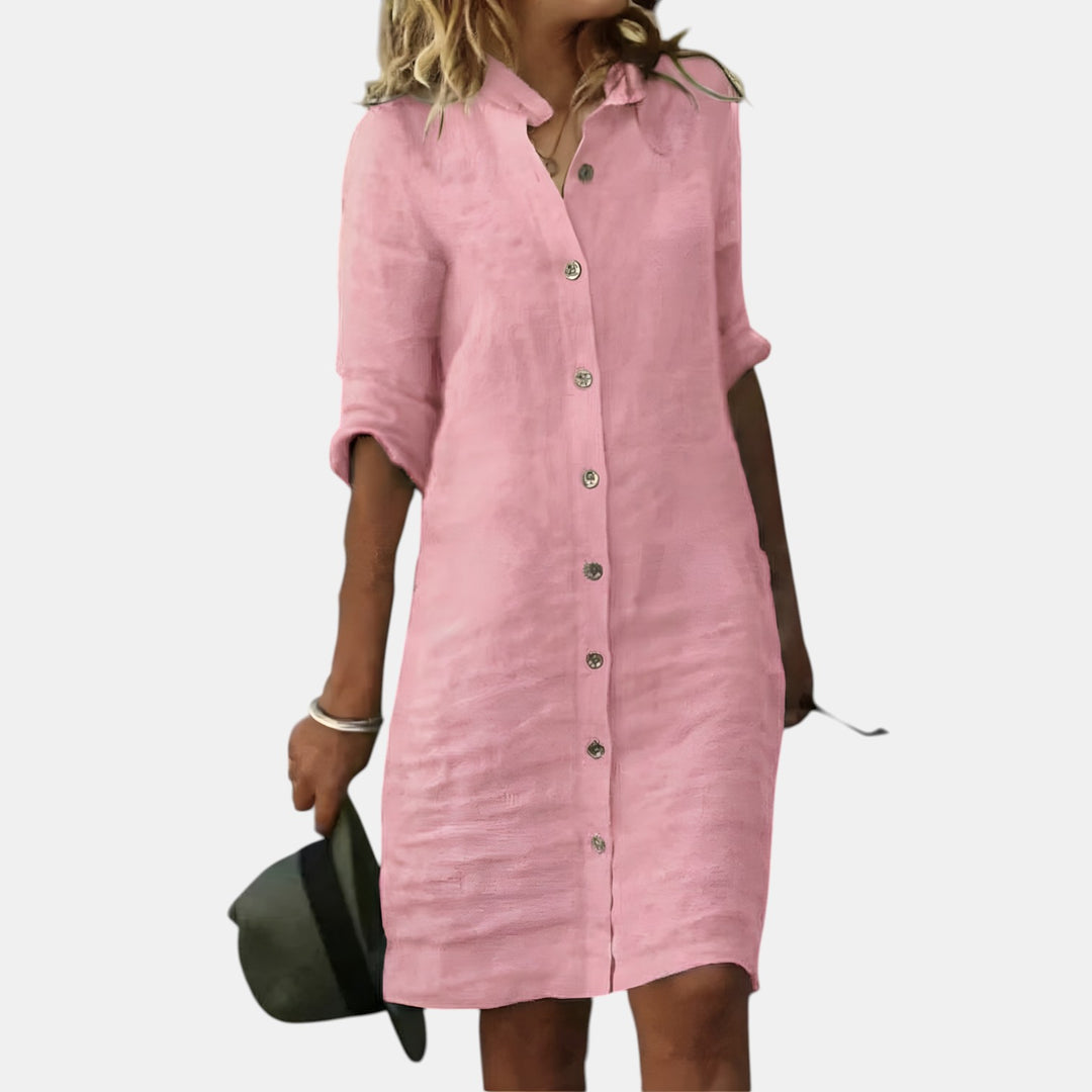 Brenda | Button-Front Half Sleeve Midi Dress