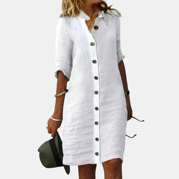 Brenda | Button-Front Half Sleeve Midi Dress