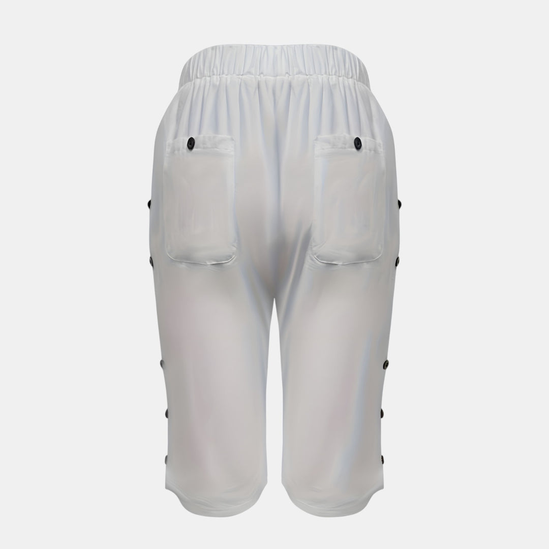 Claudette | Side Button Knee-Length Loose Shorts
