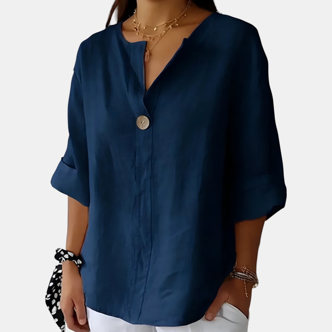 Linda | V-Neck 3/4 Sleeve Relaxed Blouse