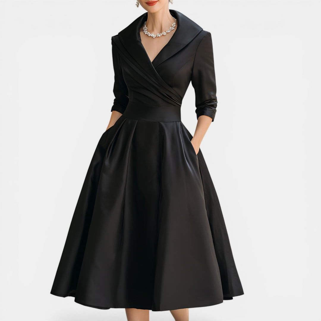 Sylvia | Shawl Collar A-Line Midi Dress