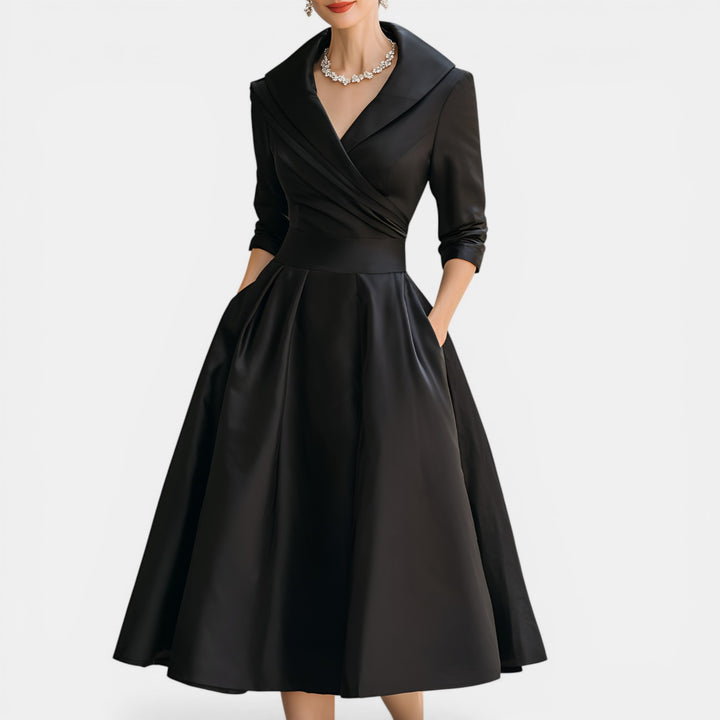 Sylvia | Shawl Collar A-Line Midi Dress