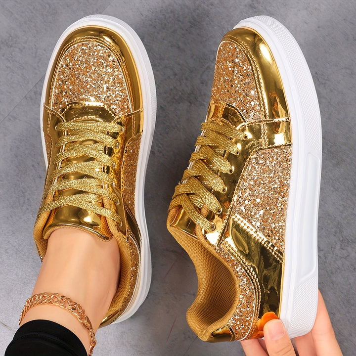 Leonora | Sequin Lace-Up Flat Sneaker